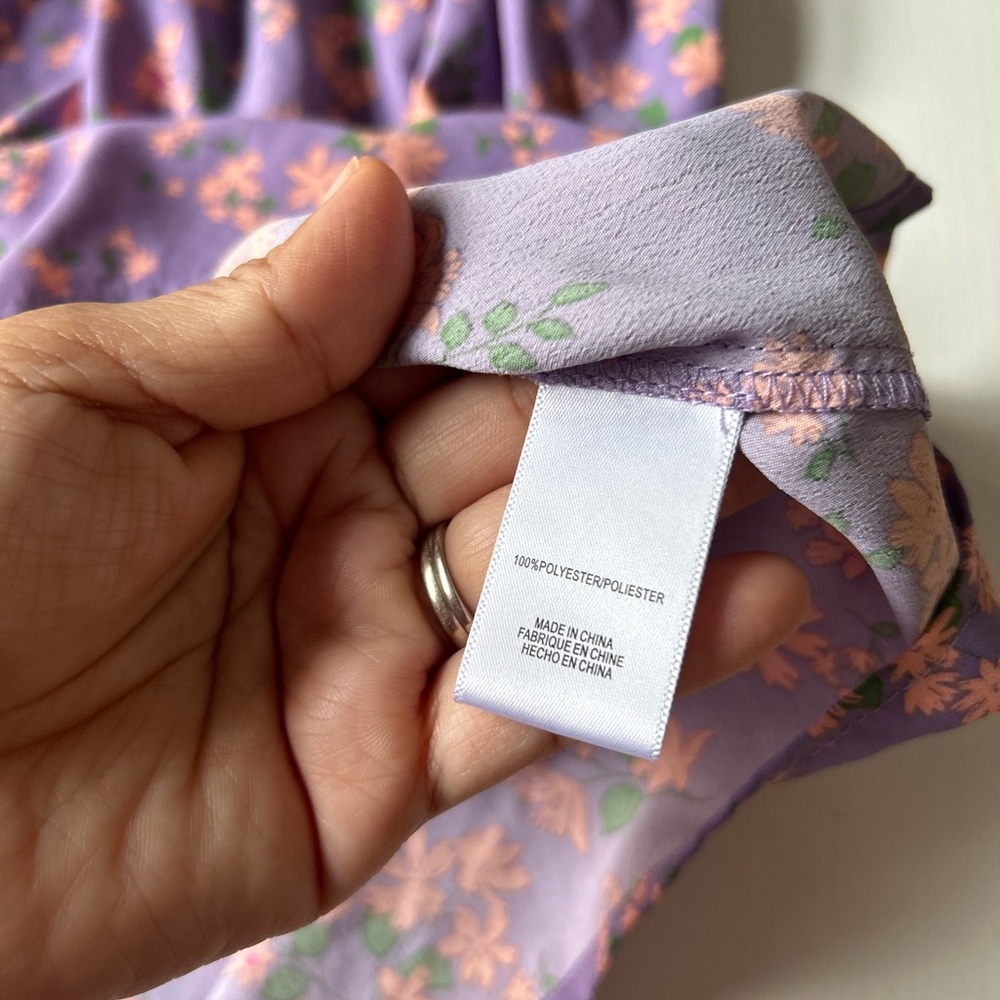 Wayf: Delancy Smocked Waist Lavender Floral Print Boho Mini Dress XS - Picture 3 of 8